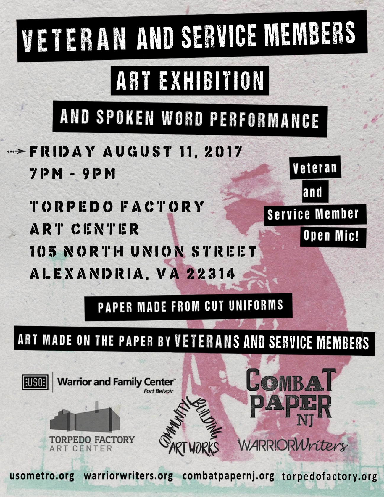 Combat Paper/Warrior Writers Reading & Exhibition at Torpedo Factory 8/11/17