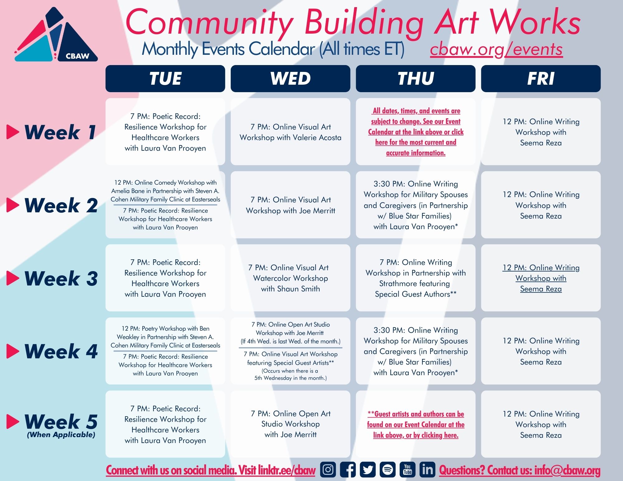 Monthly Events Calendar